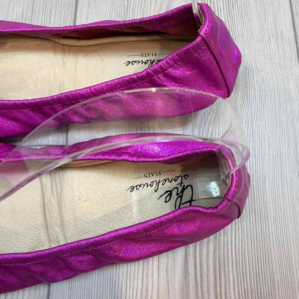 NEW The Storehouse Flats Women 7 Foldable Leather Ballet Shoes Fuschia Pink Foil - Picture 3 of 8